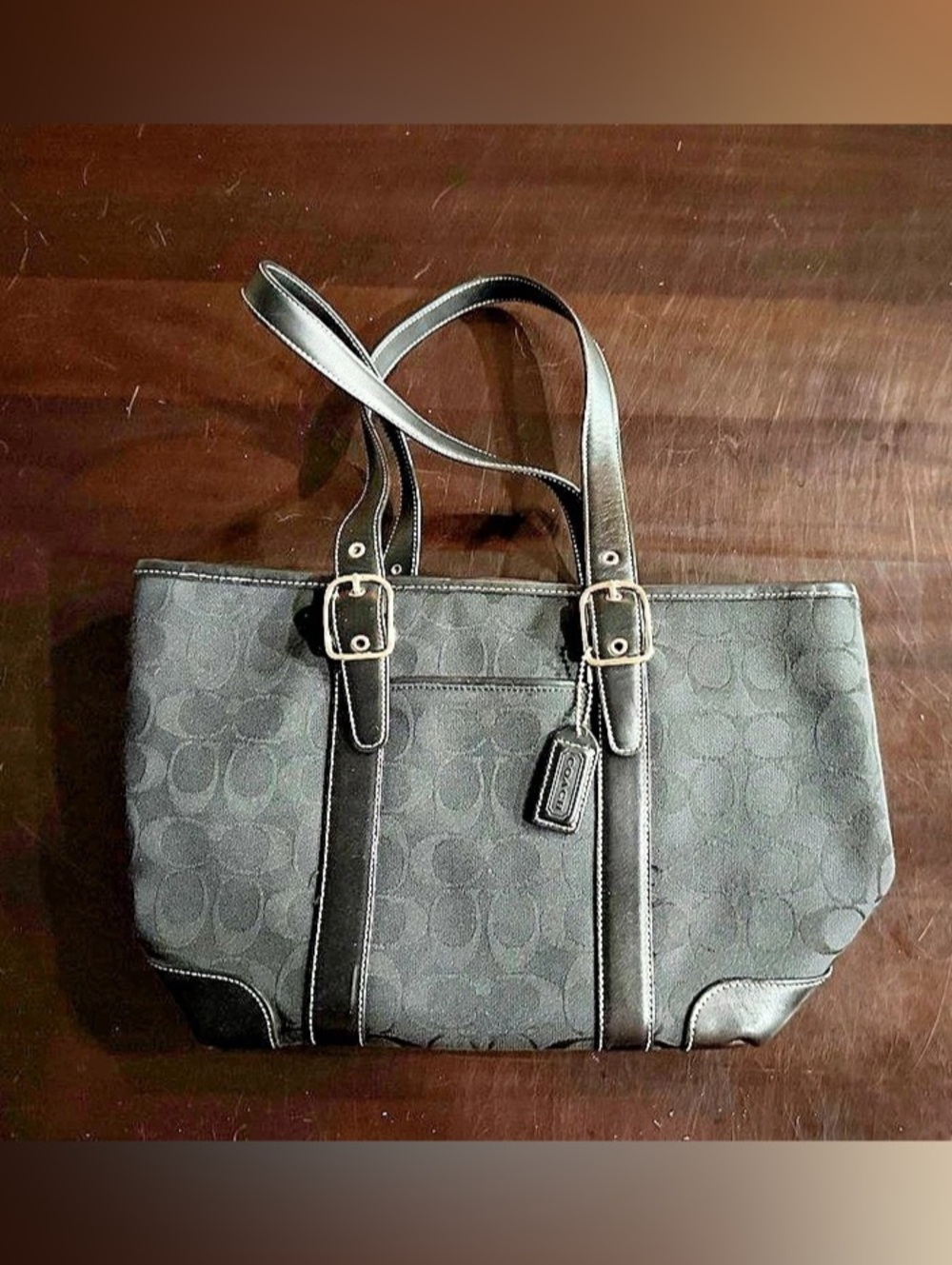 Coach City Tote 6042 Black Signature Print Silver
